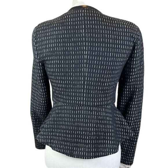 Rebecca Taylor Peplum Zip Blazer Cotton Blend Lamb Leather Trim Black Size 2 - Picture 3 of 11